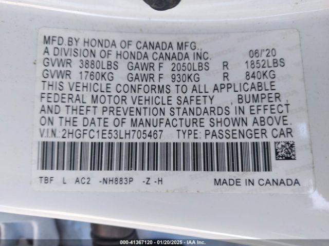 2HGFC1E53LH705467 Honda CIVIC SI SEDAN