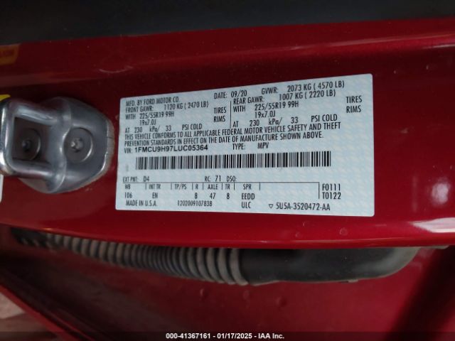1FMCU9H97LUC05364 Ford ESCAPE SEL
