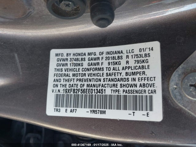 Honda Civic Lx 2014 19XFB2F56EE013451 Image 9