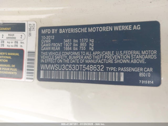 2013 MINI HARDTOP WMWSU3C53DT548632 Photo 8