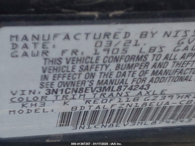 Nissan Versa Sv Xtronic Cvt 2021 3N1CN8EV3ML874243 Image 9