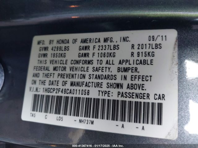 2012 HONDA ACCORD SDN 1HGCP2F49CA011058 Photo 8