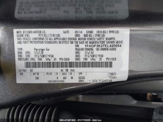 1FADP3K27EL420654 Ford FOCUS SE