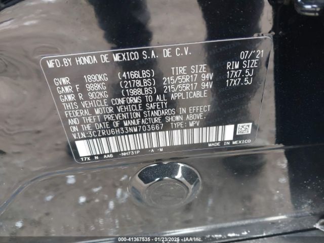 3CZRU6H33NM703667 Honda Hr-v Awd Lx