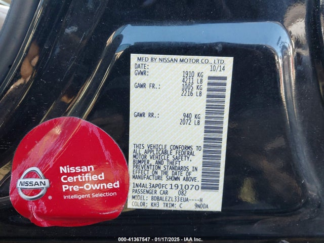 Nissan Altima 2.5 S 2015 1N4AL3AP0FC191070 Image 9