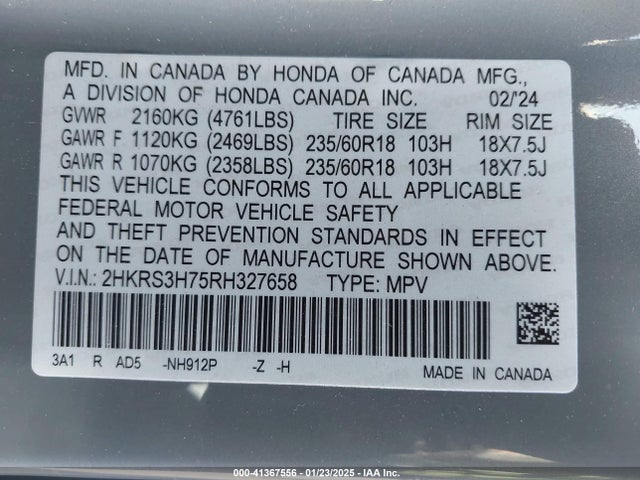 2HKRS3H75RH327658 Honda Cr-v Ex-l 2wd