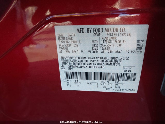Ford Edge Titanium 2017 2FMPK3K9XHBC36943 Image 9