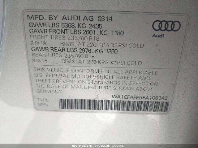 WA1CFAFP5EA108342 Audi Q5 2.0t Premium