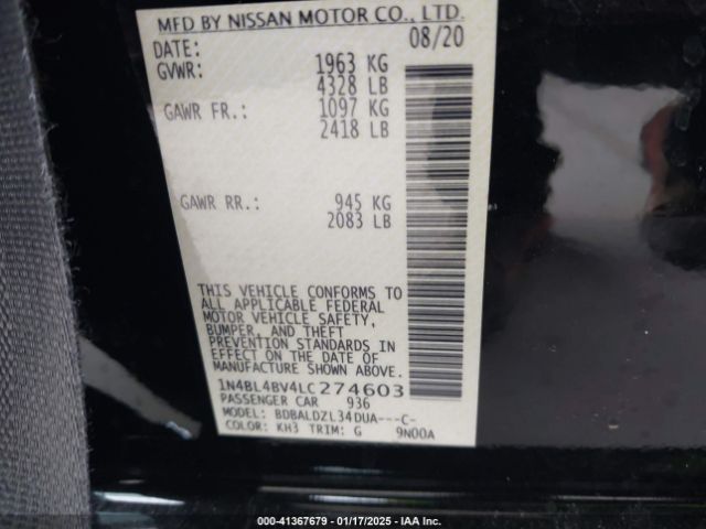 1N4BL4BV4LC274603 Nissan Altima S Fwd