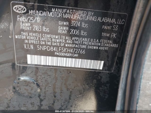 5NPD84LF5KH472766 Hyundai ELANTRA SEL