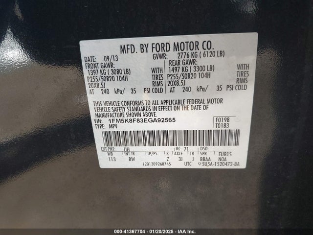 Ford Explorer Limited 2014 1FM5K8F83EGA92565 Image 9