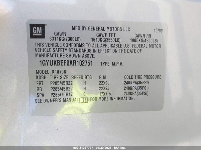2010 CADILLAC ESCALADE 1GYUKBEF0AR102751 Photo 8