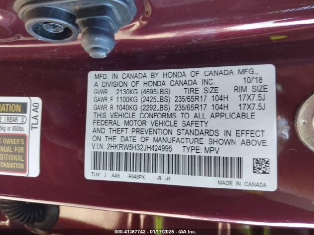 2HKRW5H32JH424995 Honda CR-V LX