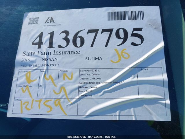 1N4AL3AP0GN374331 Nissan Altima 2.5/2.5 S/2.5 Sl/2.5 Sr/2.5 Sv