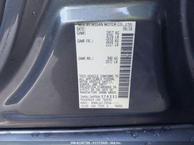 1N4AL3AP0GN374331 Nissan Altima 2.5/2.5 S/2.5 Sl/2.5 Sr/2.5 Sv