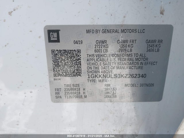 1GKKNULS3KZ262340 GMC Acadia Slt-1