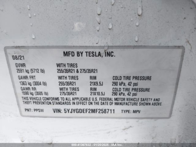 5YJYGDEF2MF258711 Tesla Model Y Performance Dual Motor All-wheel Drive