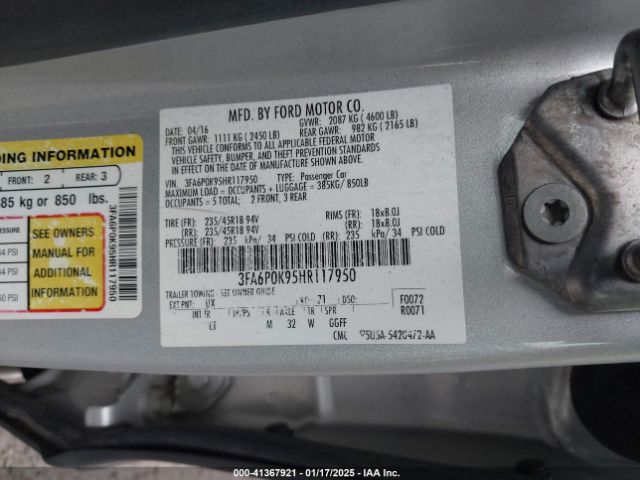 3FA6P0K95HR117950 Ford Fusion Titanium