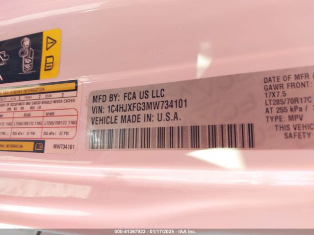 1C4HJXFG3MW734101 Jeep Wrangler Unlimited Rubicon 4x4