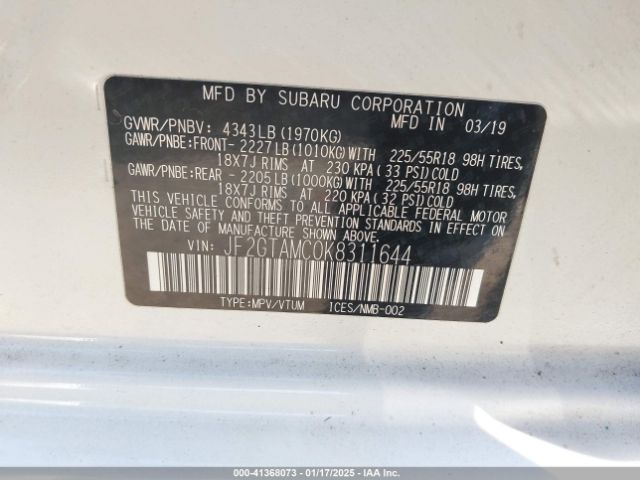 JF2GTAMC0K8311644 Subaru Crosstrek 2.0i Limited