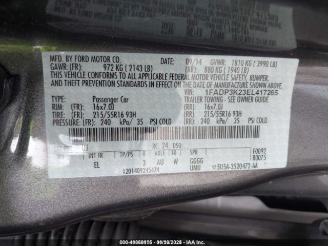1FADP3K23EL417265 Ford FOCUS SE