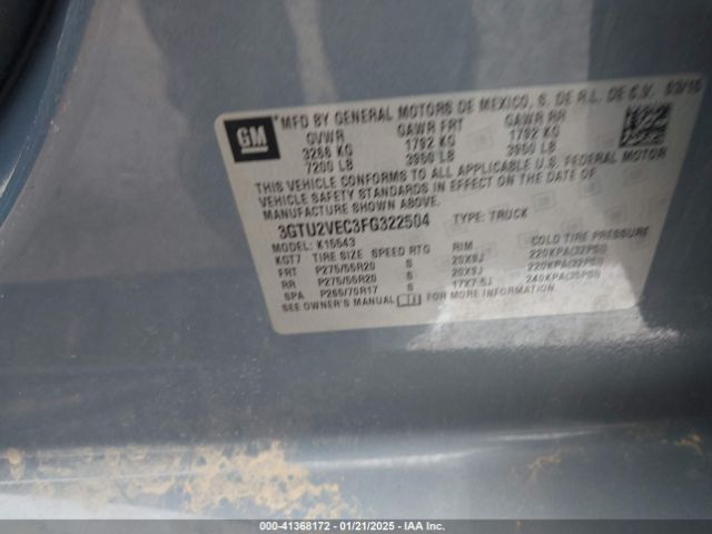 3GTU2VEC3FG322504 GMC Sierra 1500 Slt