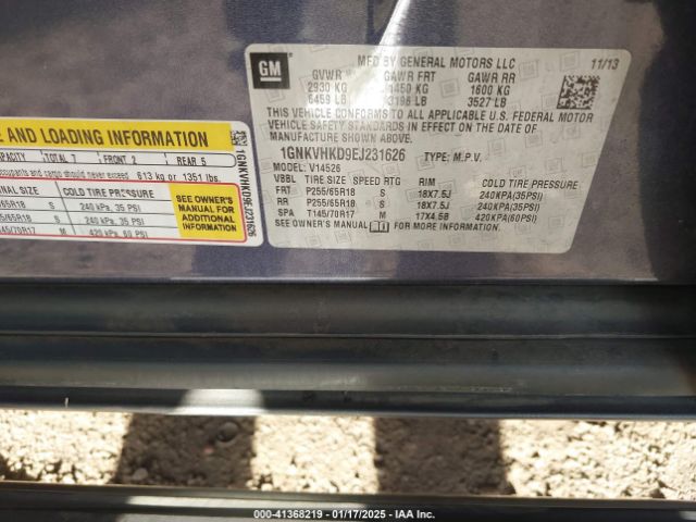 1GNKVHKD9EJ231626 Chevrolet Traverse 2lt