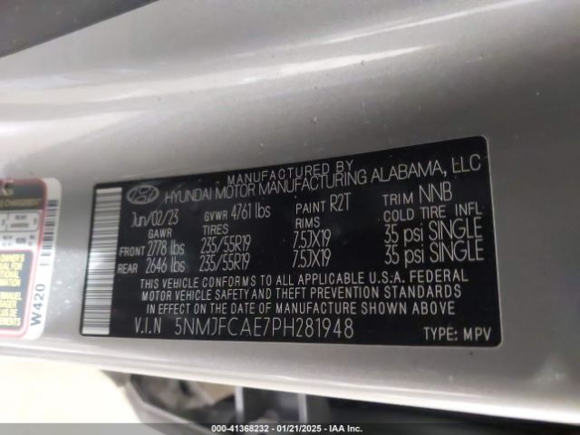5NMJFCAE7PH281948 Hyundai TUCSON SEL