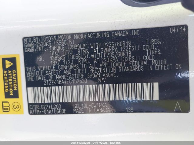 2T2ZK1BA4FC152533 Lexus RX 350
