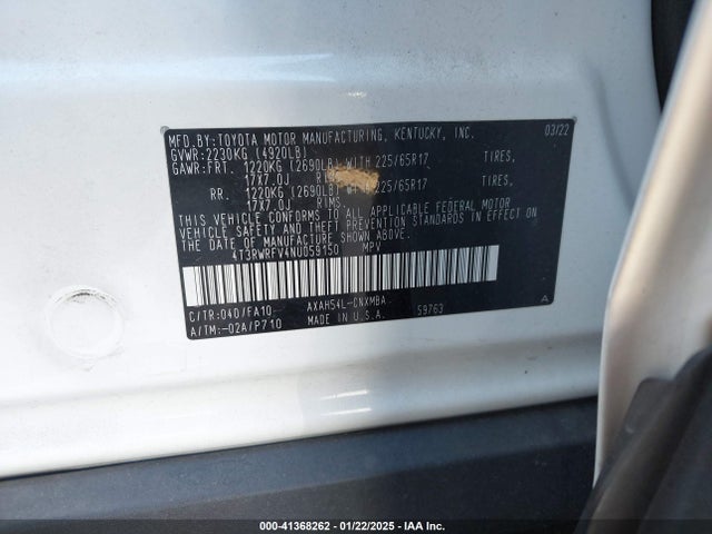 4T3RWRFV4NU059150 Toyota Rav4 Hybrid Xle