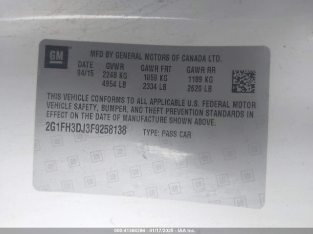 2G1FH3DJ3F9258138 Chevrolet Camaro 1ss