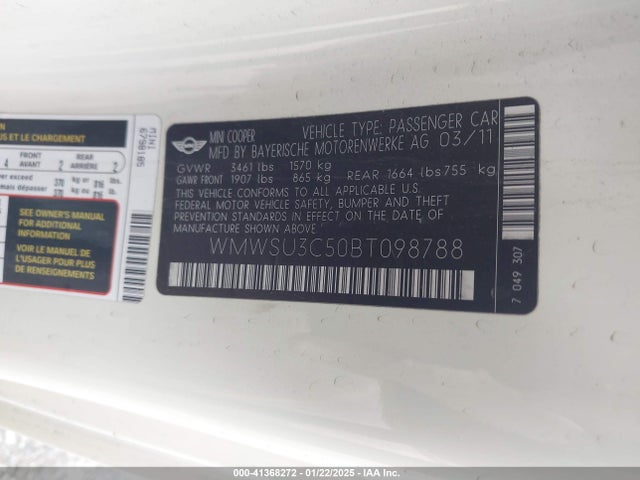 2011 MINI COOPER WMWSU3C50BT098788 Photo 8