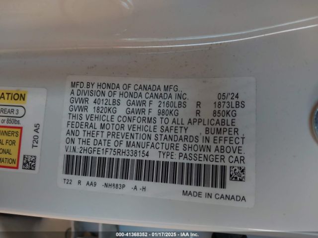 2HGFE1F75RH338154 Honda CIVIC EX