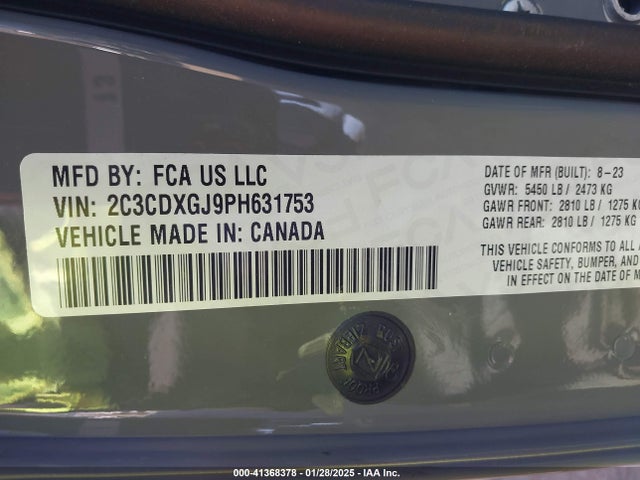 41368378 :رقم المزاد ، 2C3CDXGJ9PH631753 vin ، 2023 Dodge Charger Scat Pack مزاد بيع
