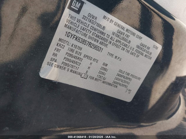 2007 CADILLAC ESCALADE 1GYFK63857R296531 Photo 8