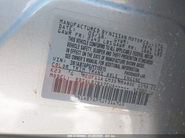 Nissan SENTRA S 2018 3N1AB7AP9JY316915 Image 9