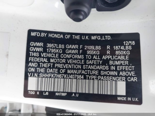 SHHFK7H67KU407984 Honda CIVIC EX
