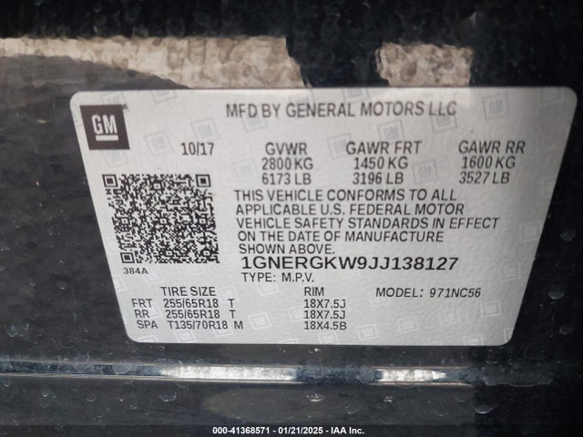 Chevrolet Traverse 1lt 2018 1GNERGKW9JJ138127 Image 9