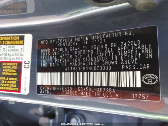 4T1HZ1FB1NU073039 Toyota Avalon Touring