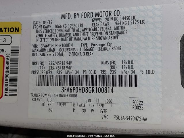 3FA6P0HD8GR100814 Ford FUSION SE