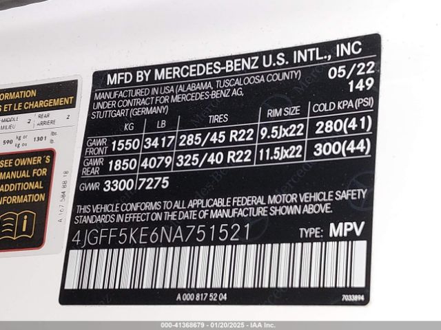 4JGFF5KE6NA751521 Mercedes-Benz Gls 450 4matic