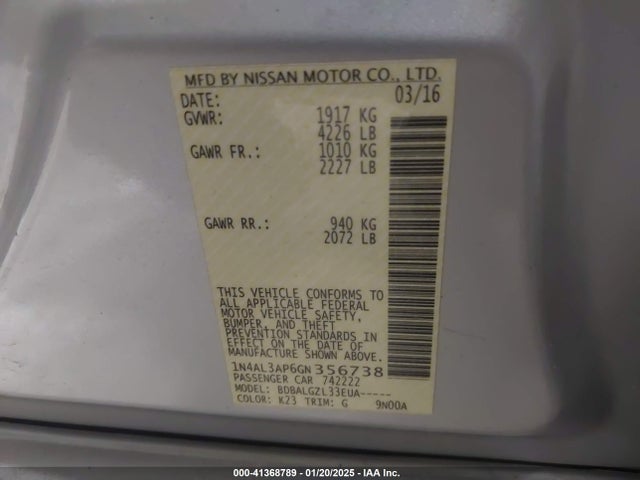 Nissan Altima 2.5 S 2016 1N4AL3AP6GN356738 Image 9