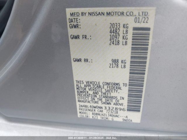 1N4BL4DW0NN332896 Nissan Altima Sv Intelligent Awd
