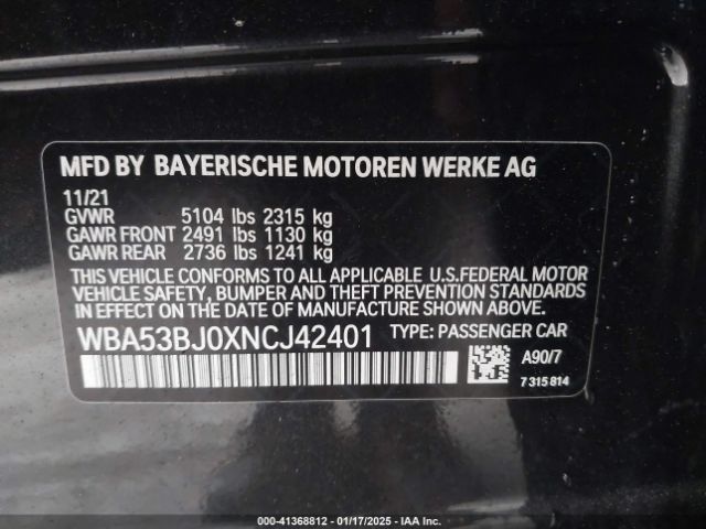 WBA53BJ0XNCJ42401 BMW 540 I