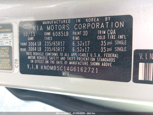 KNDMB5C14G6162721 KIA SEDONA LX