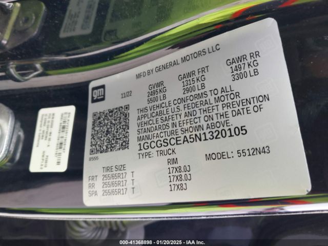 1GCGSCEA5N1320105 Chevrolet Colorado 2wd  Short Box Lt