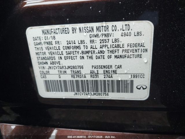 JN1CV7AR3JM280756 Infiniti Q50 2.0t Luxe
