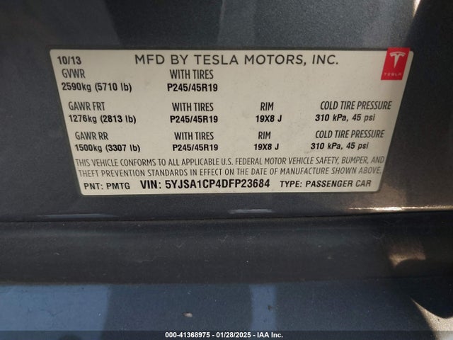 2013 TESLA MODEL S 5YJSA1CP4DFP23684 Photo 8