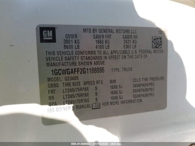 1GCWGAFF2G1188886 Chevrolet Express 2500 Work Van