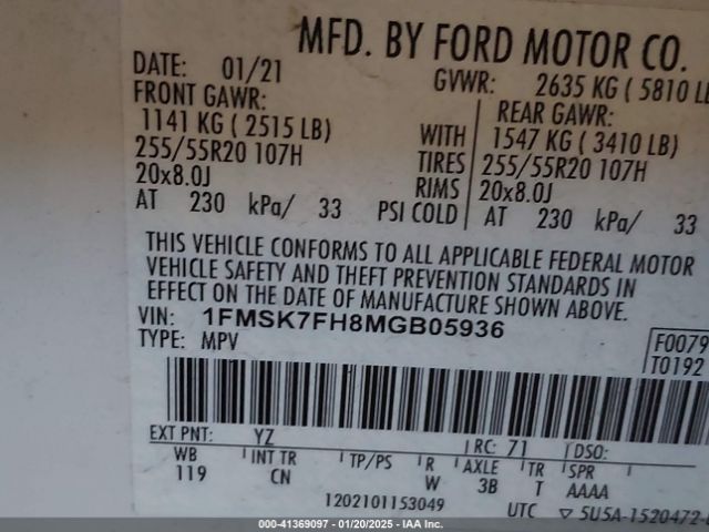 1FMSK7FH8MGB05936 Ford Explorer Limited